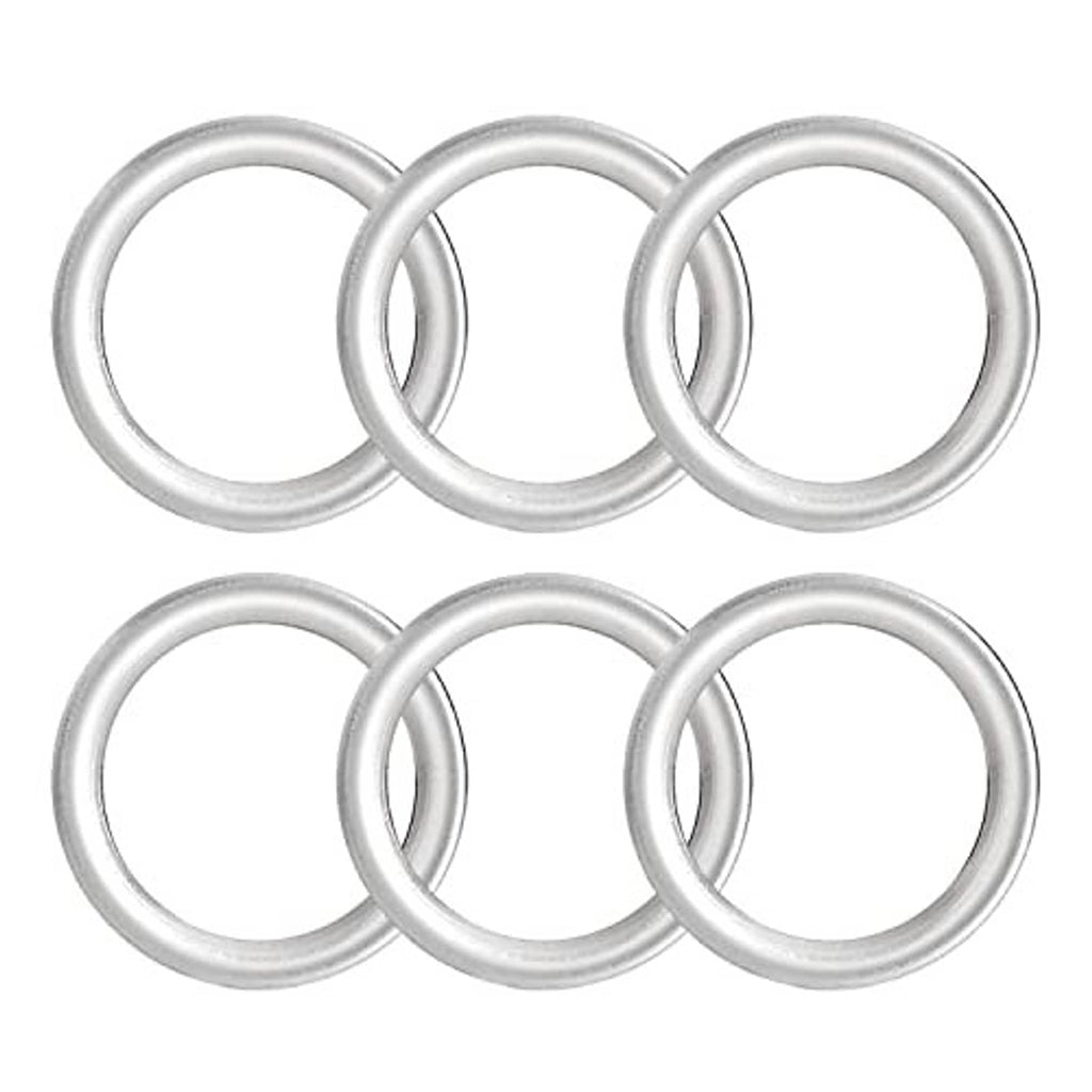 Six silver-toned plug gasket rings in two staggered rows