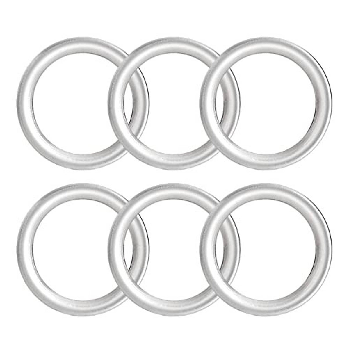 Six silver-toned plug gasket rings in two staggered rows