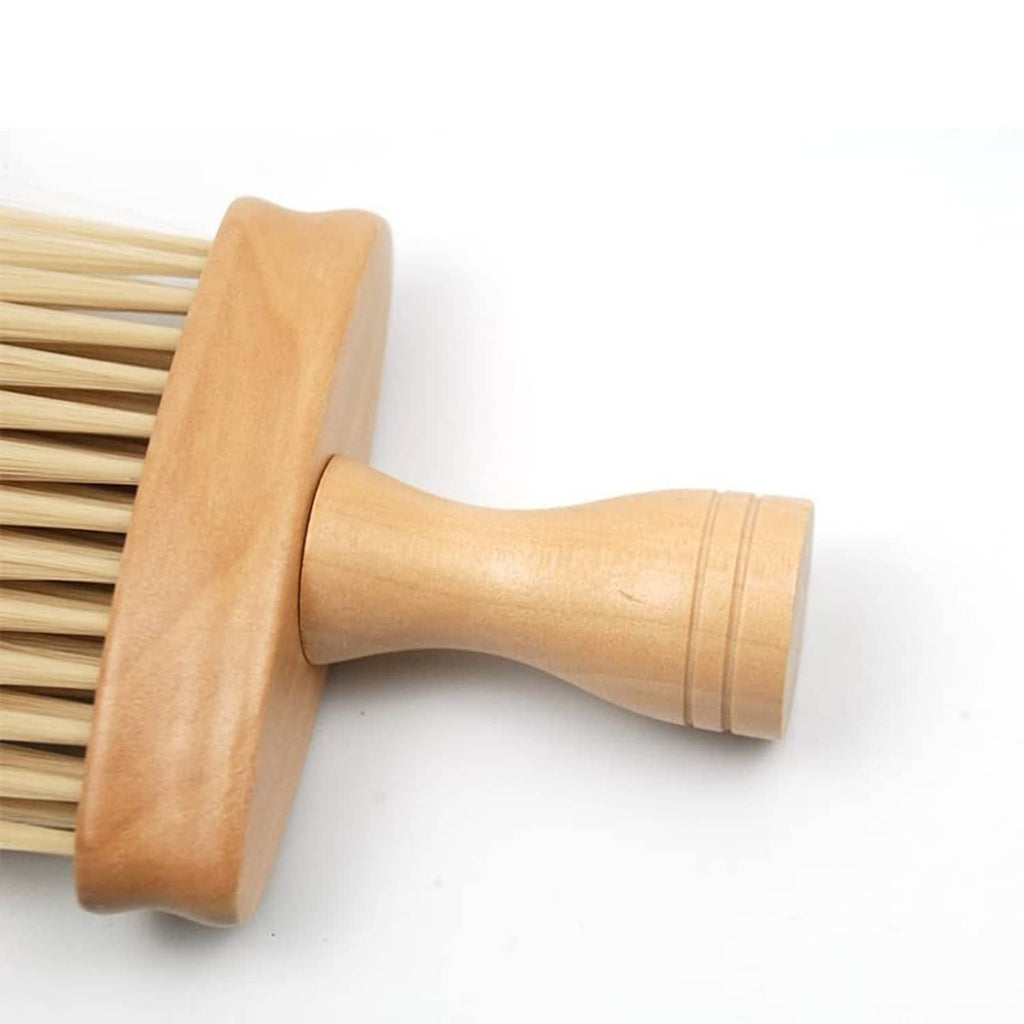 Wooden hair cutting brush with smooth handle and dense pale bristles