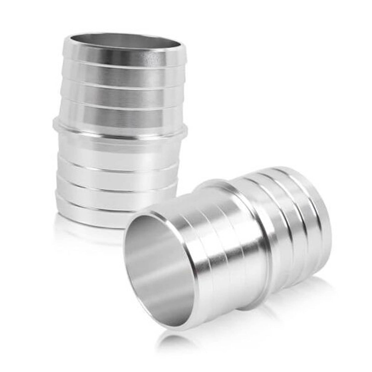 Aluminum radiator hose barb fitting set, silver ribbed coupler ends