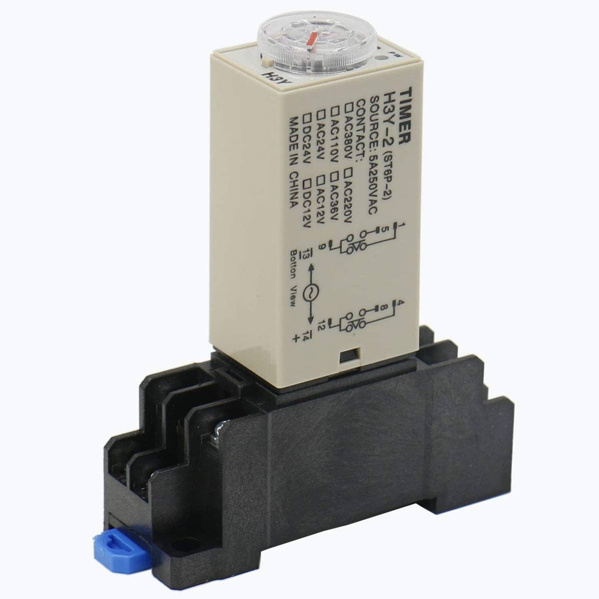 Solid state time delay relay timer with front label and blue release tab