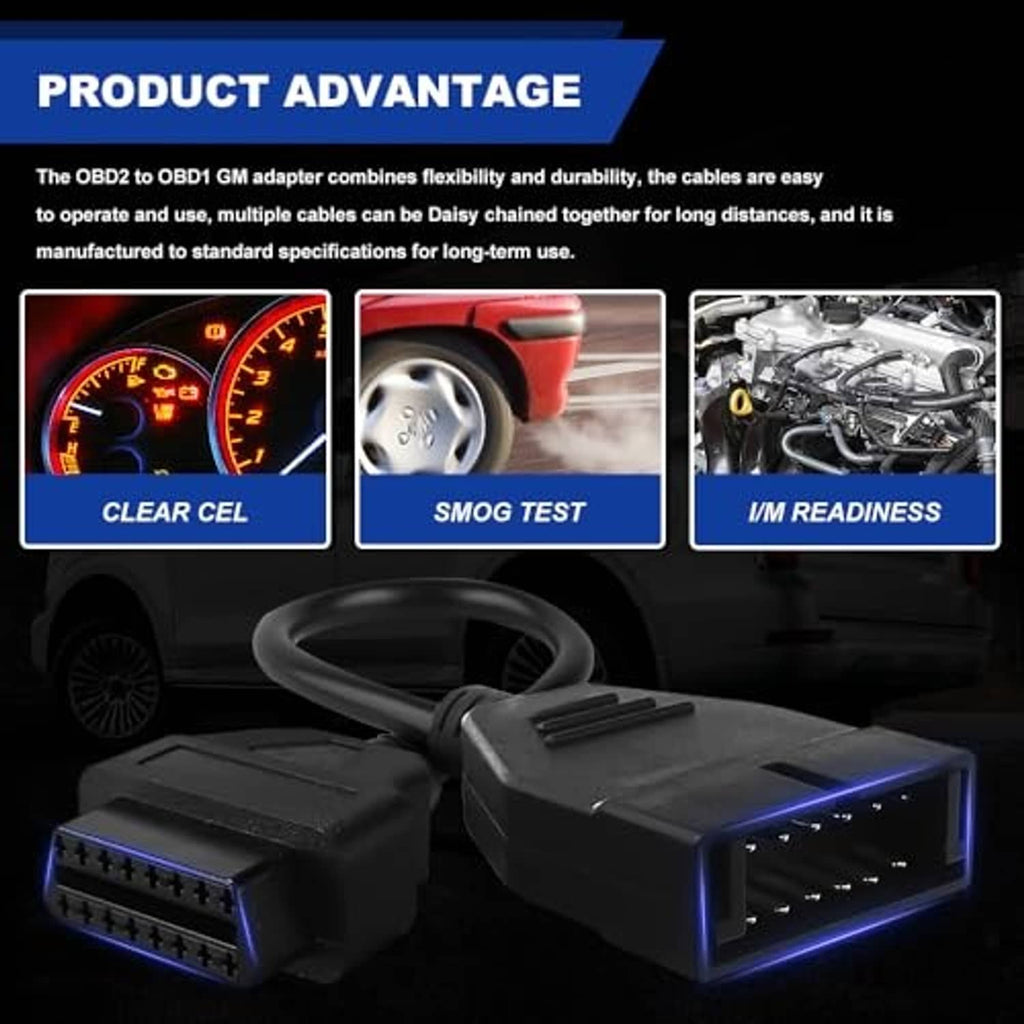 OBD scanner adapter cable with lit diagnostic unit and dual connector plugs