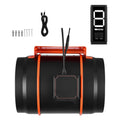 Orange and black inline duct fan with digital speed controller and power cords