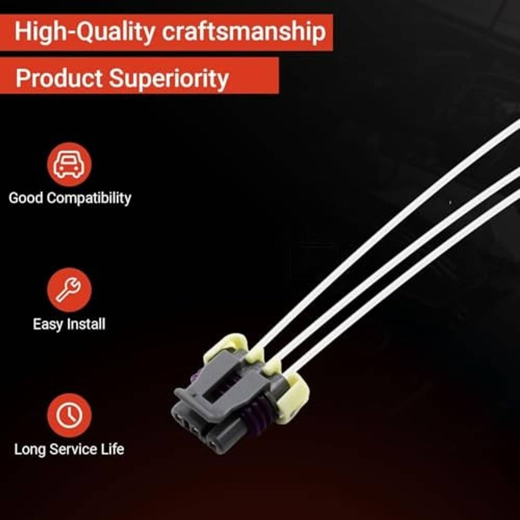 Crankshaft position sensor connector pigtail wiring harness with black housing and two white terminal wires