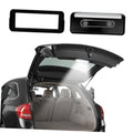 Rechargeable LED car trunk light installed in open cargo area, emitting bright white light