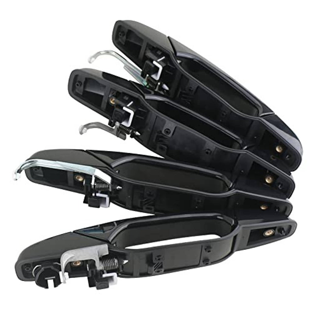 Black exterior door handle set with internal springs and mounting brackets