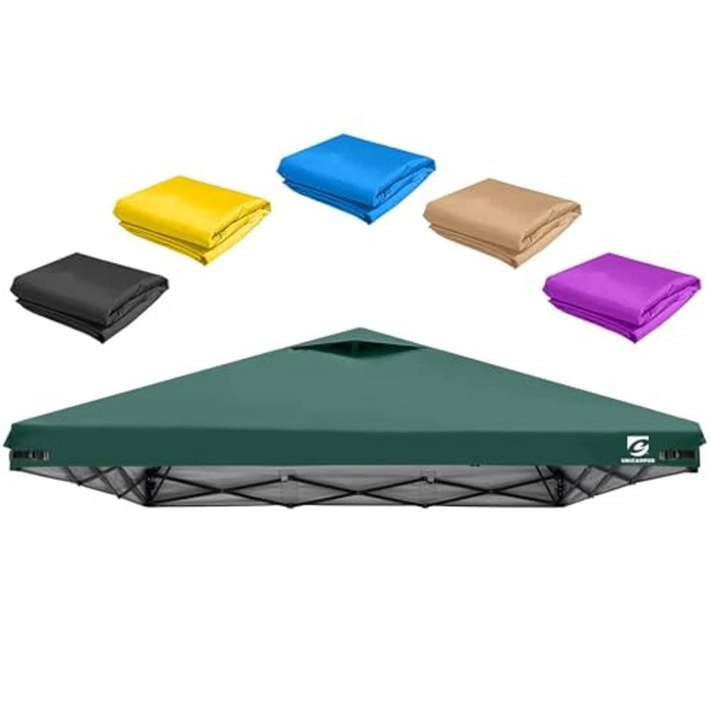 Green straight-leg canopy top cover with air vent and visible stitched seams