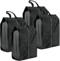 Set of 4 dark gray/black zippered shoe storage bags with top handles