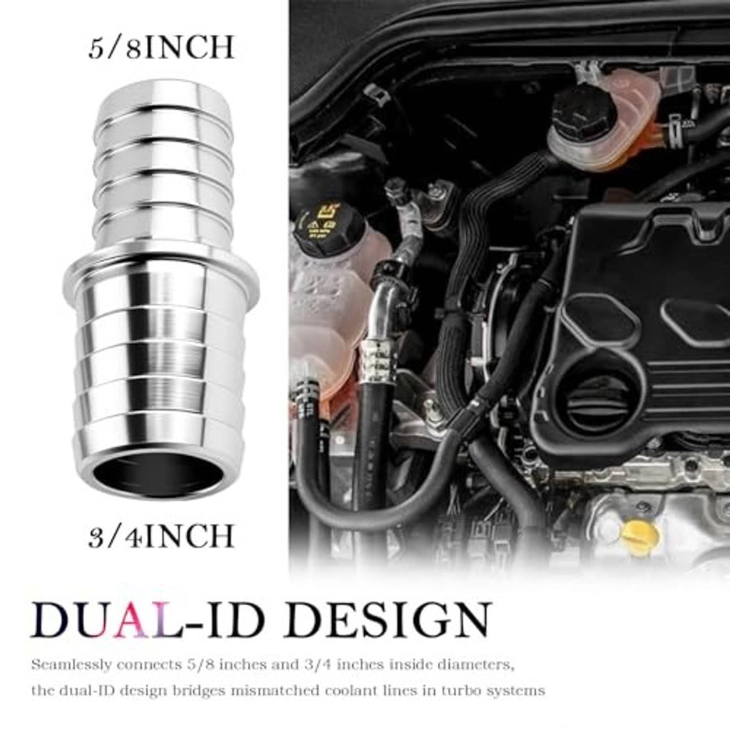 Aluminum radiator hose adapter with dual-size ports and barbed connection ends