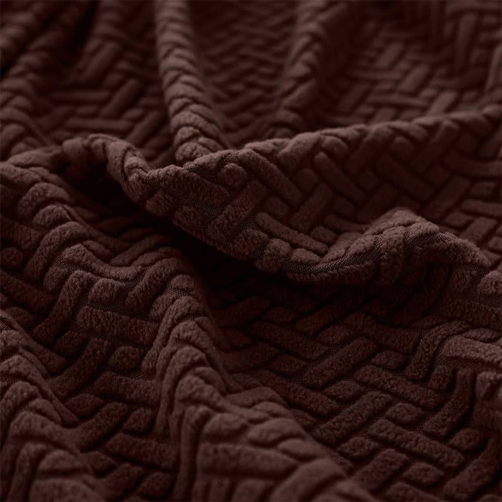 Close-up of texture brown couch cover fabric with woven pattern