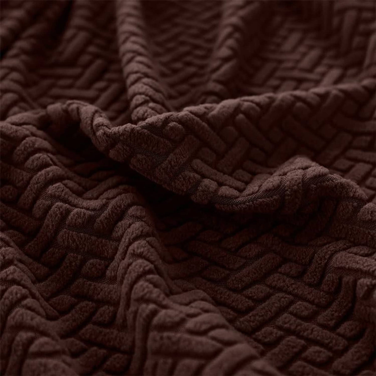 Close-up of texture brown couch cover fabric with woven pattern