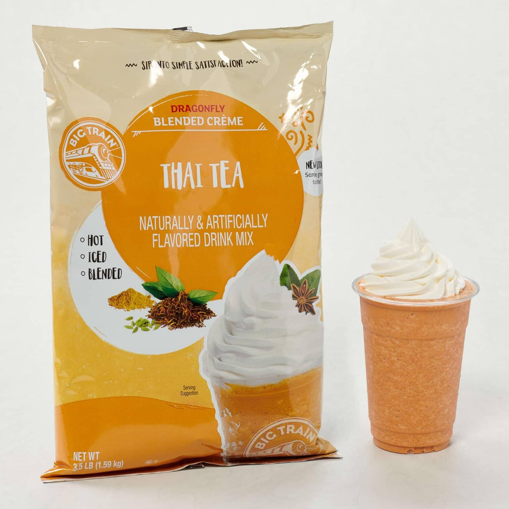 Big Train Dragonfly Thai tea blended crème mix bag with prepared drink