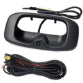 Tailgate backup camera handle housing with attached wiring harness, black