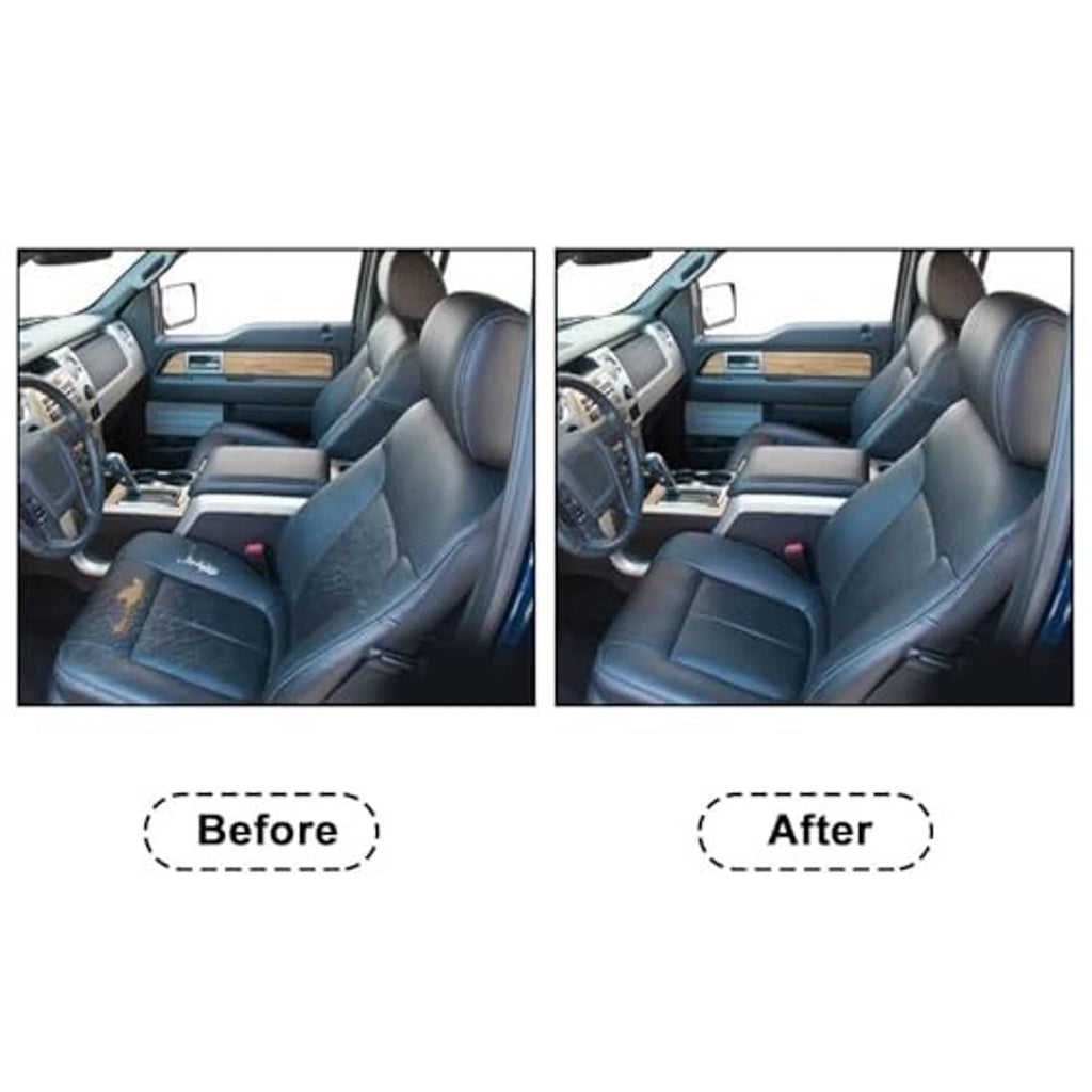 Seat cover comparison: black leather replacement shown on driver seat bottom