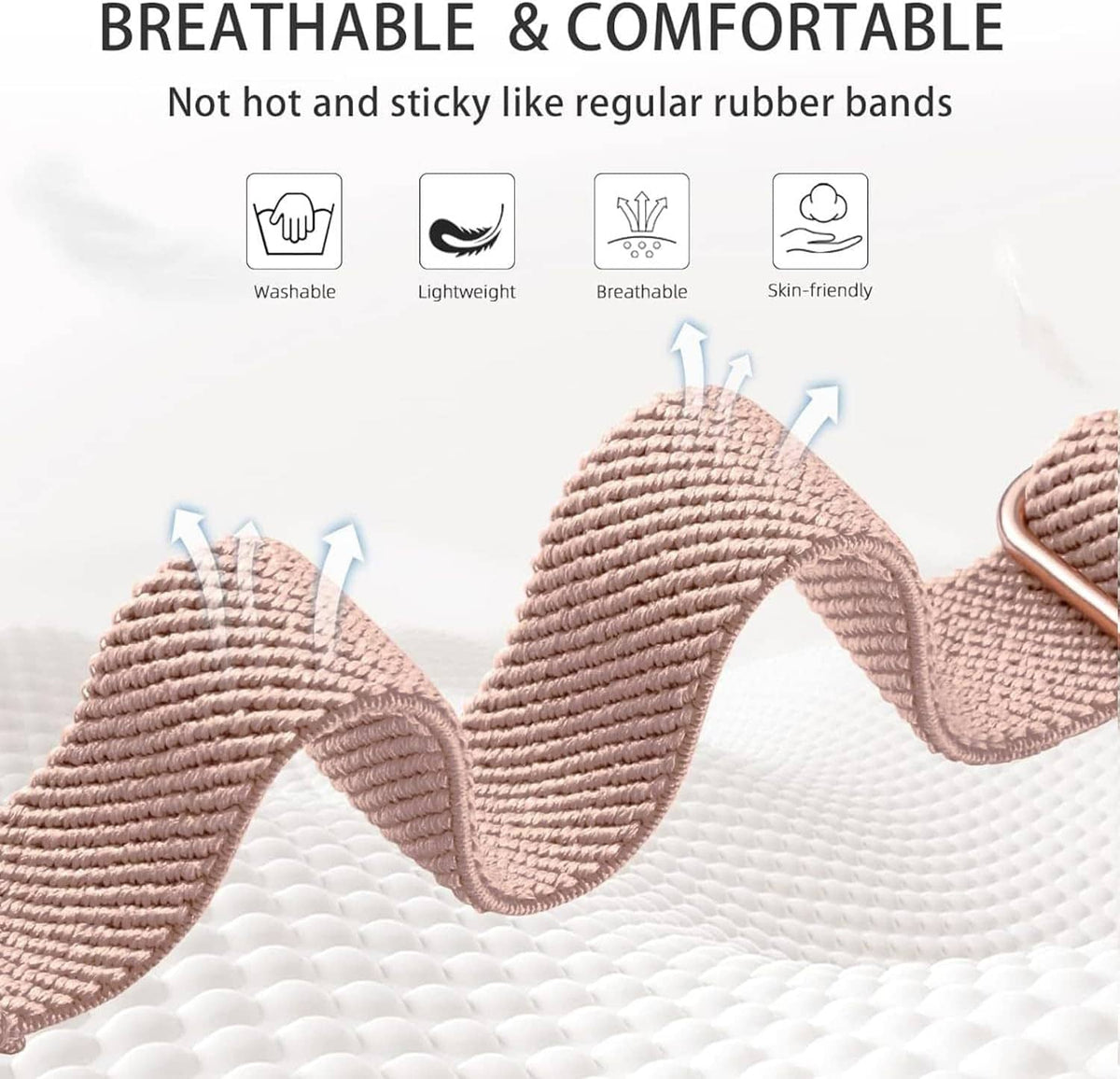 Beige woven watch band strap with breathable, textured loop weave