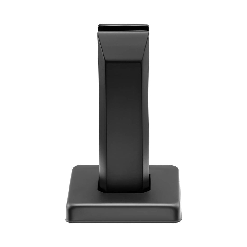 Black square vertical glass floor clamp with smooth top cap and wide base