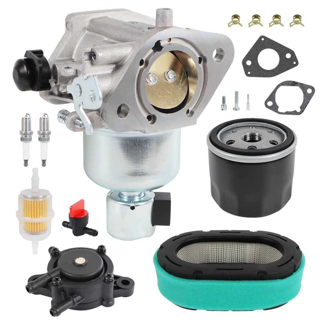 Carburetor replacement parts kit with carburetor body, air filter, and oil/fuel filter components