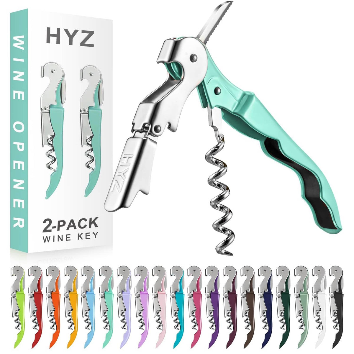 HYZ 2-pack mint green wine opener corkscrews with stainless steel body