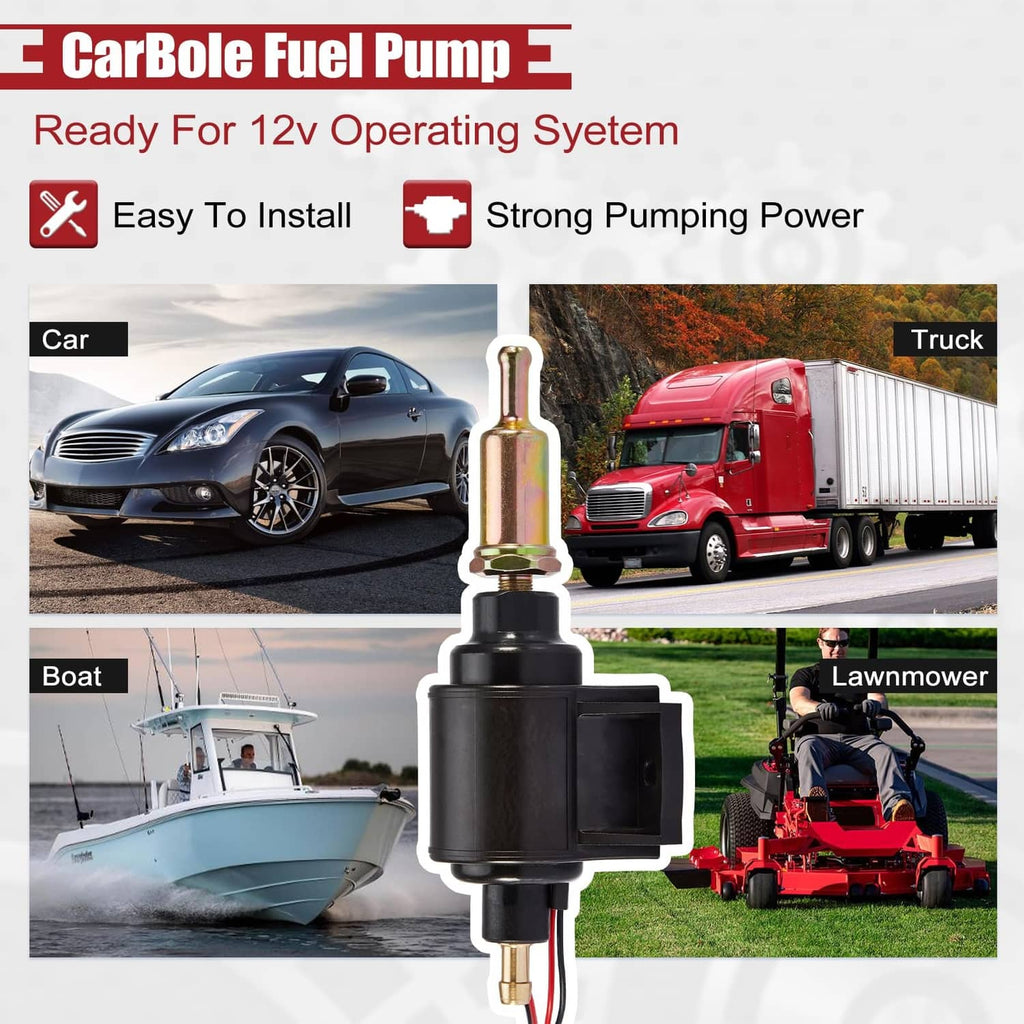 Universal electric inline fuel pump with black housing and brass inlet fitting