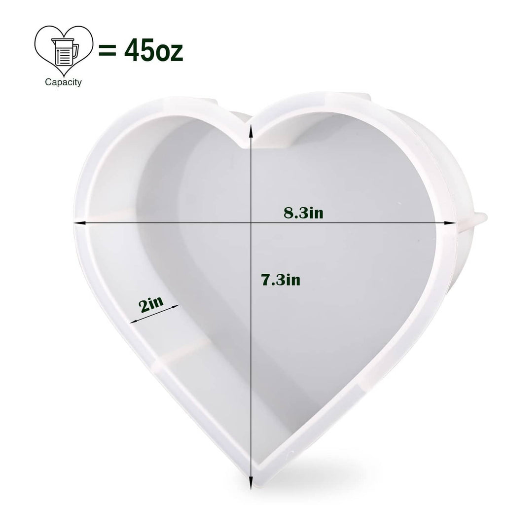 White heart silicone mold with size markings: 8.3 in and 7.3 in