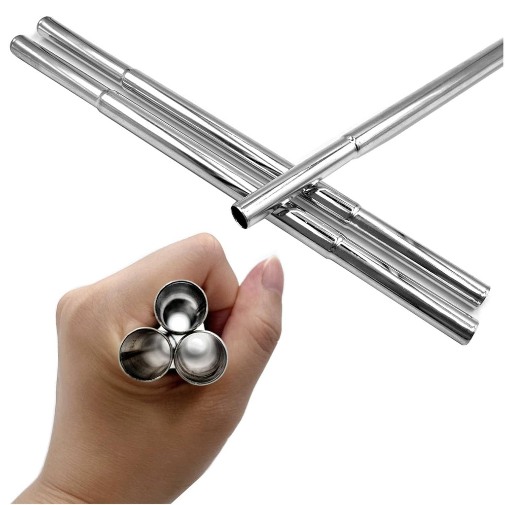Silver golf shaft extension tubes set with open ends, held in hand