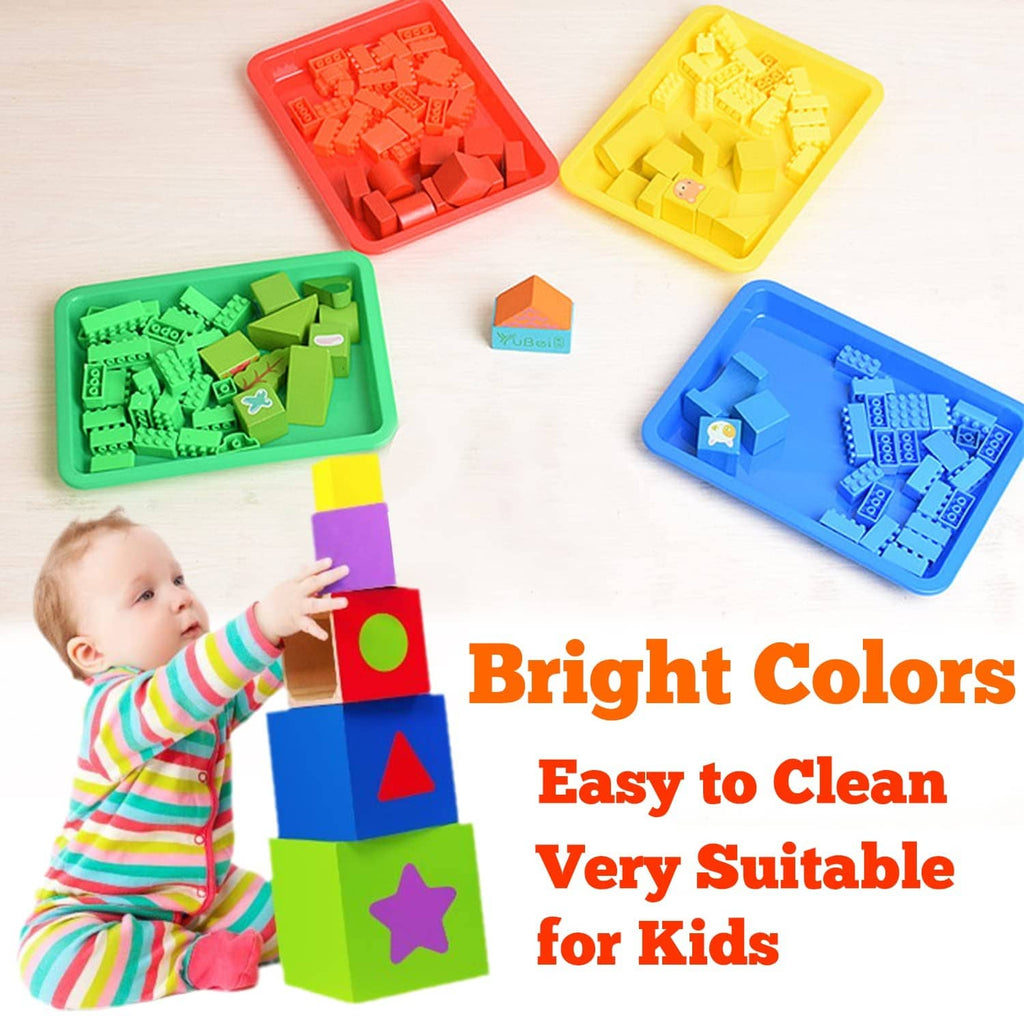 Bright color plastic art trays with geometric block pieces, easy-clean kid activity
