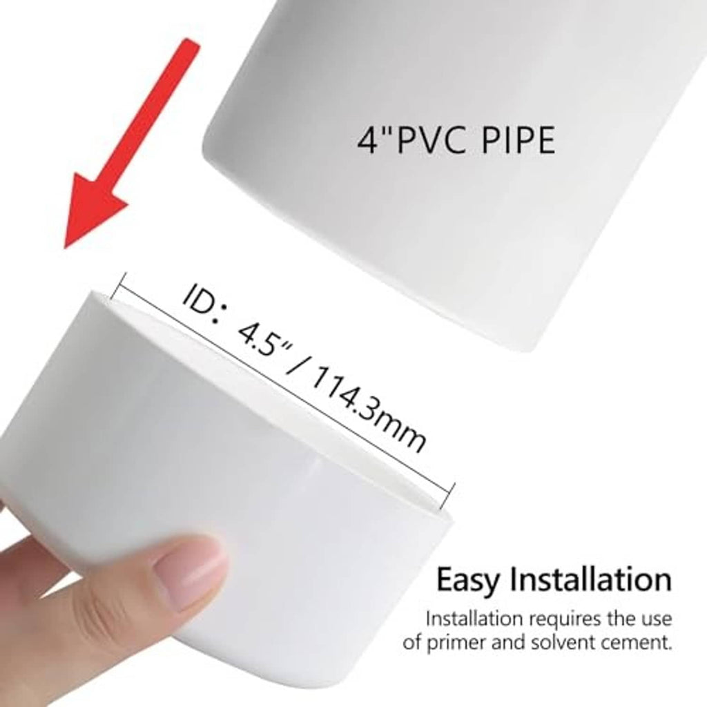 White PVC slip-on end cap, 4.5 in ID, shown with measurement line