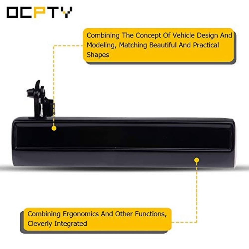 Black exterior door handle side view with mounting clips, front passenger right