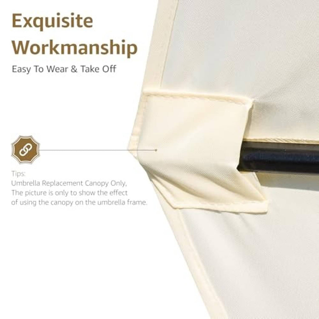 Off-white umbrella replacement canopy with sewn corner flap and center mounting cap