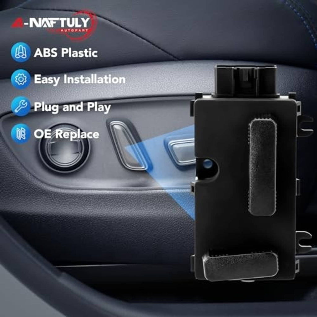 Black power seat switch module with textured pads mounted on car interior console