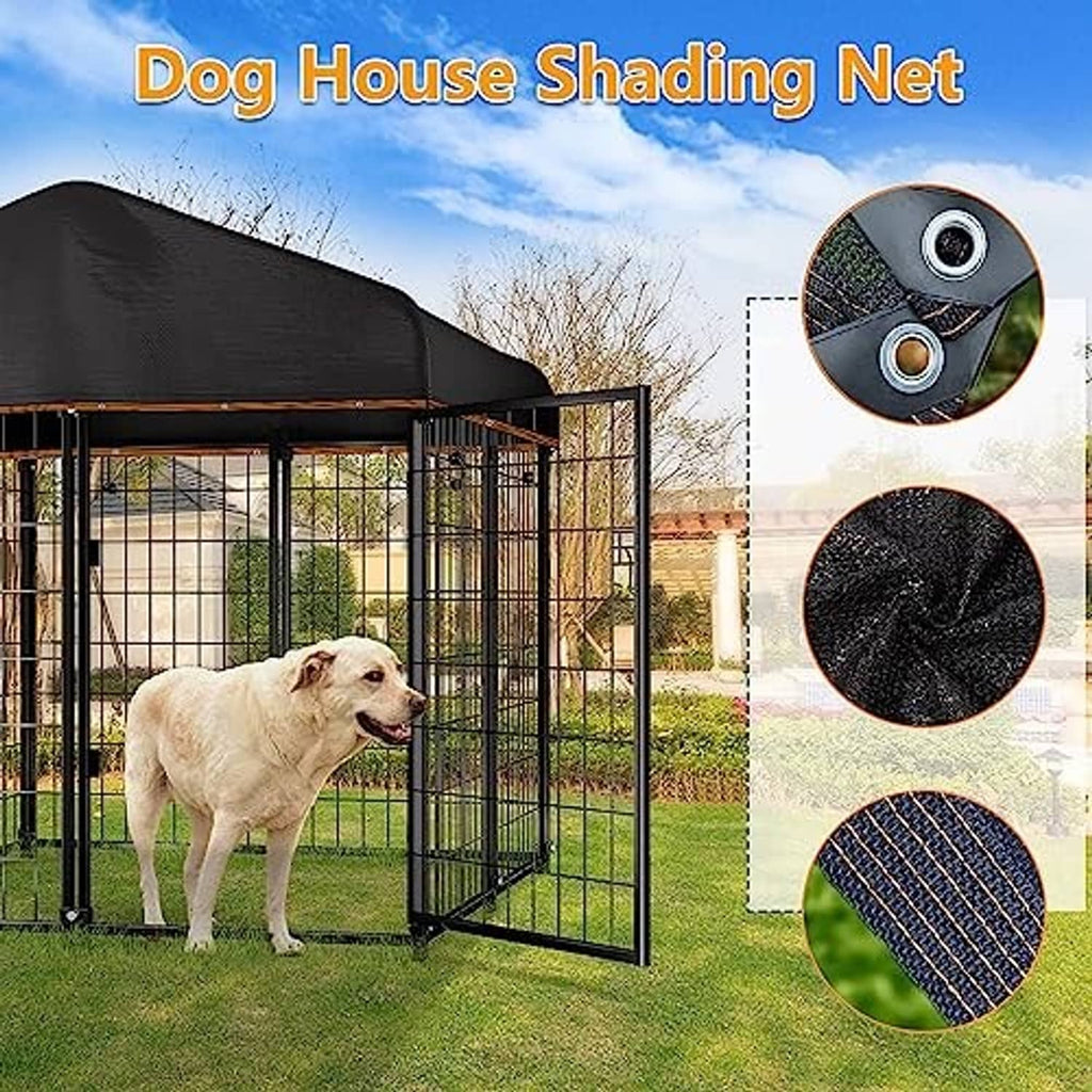 Black shade cloth net with corner grommets shown in close-up for pet shelter