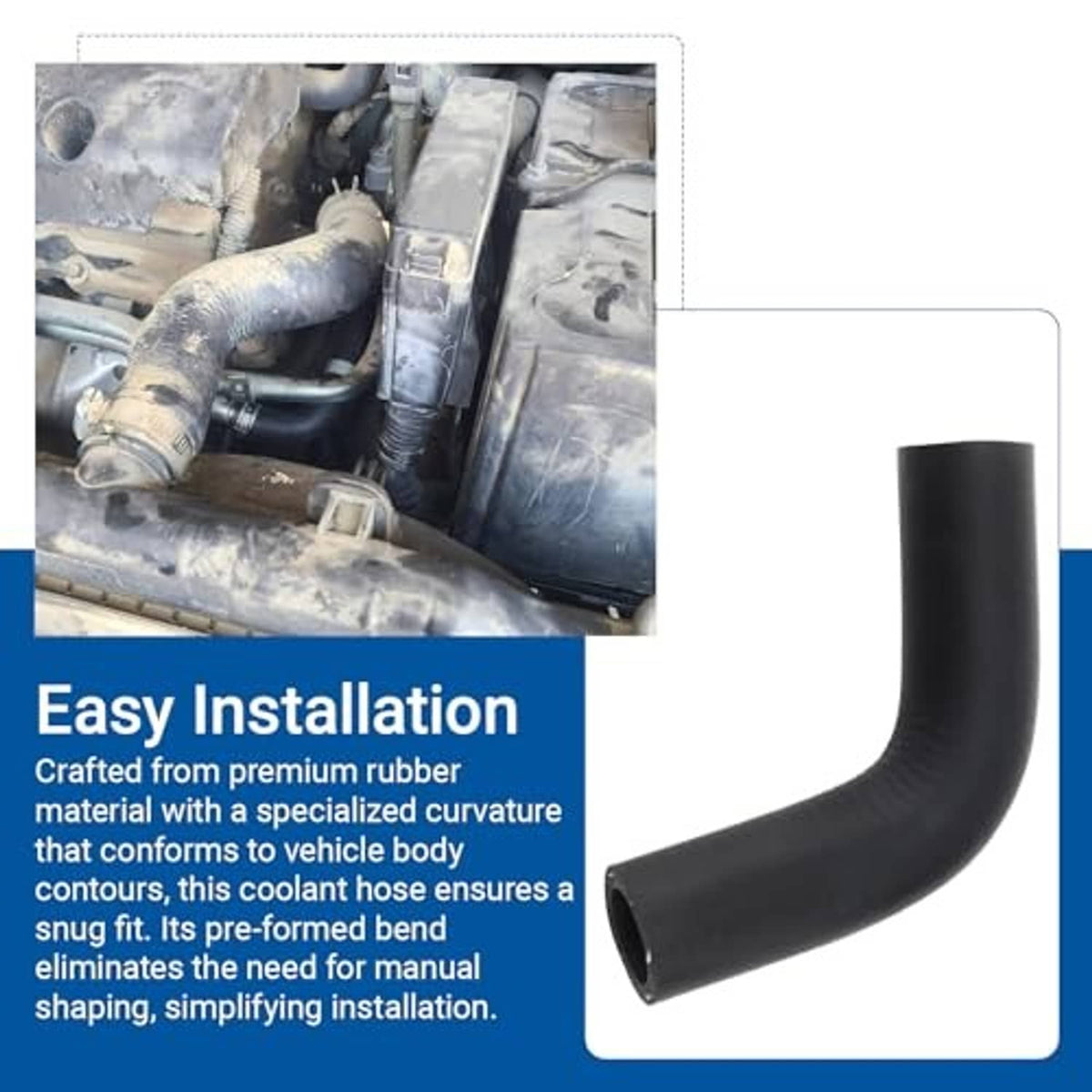 Black molded rubber hose elbow with smooth bend and visible open ends