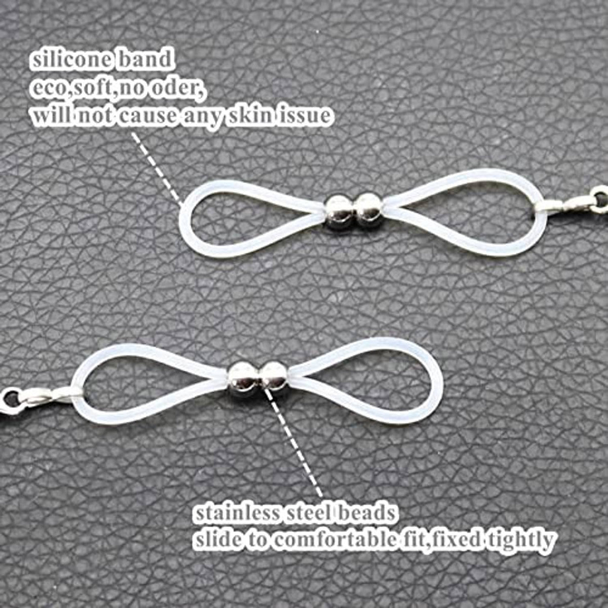 Silicone band for non-piercing nipple rings with silver connector and chain