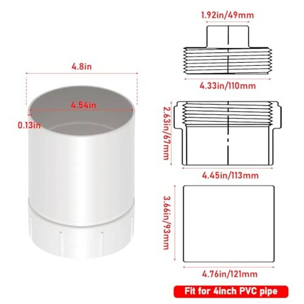 White PVC cleanout adapter plug cap with side opening and threaded rim profile