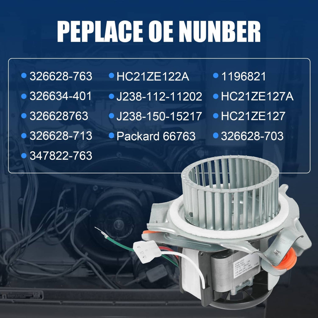 Draft inducer motor assembly installed in furnace, circular blower wheel with wire connectors