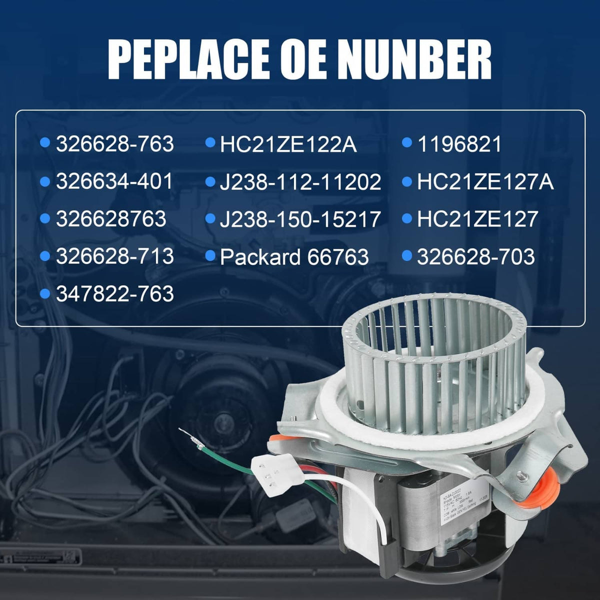 Draft inducer motor assembly installed in furnace, circular blower wheel with wire connectors