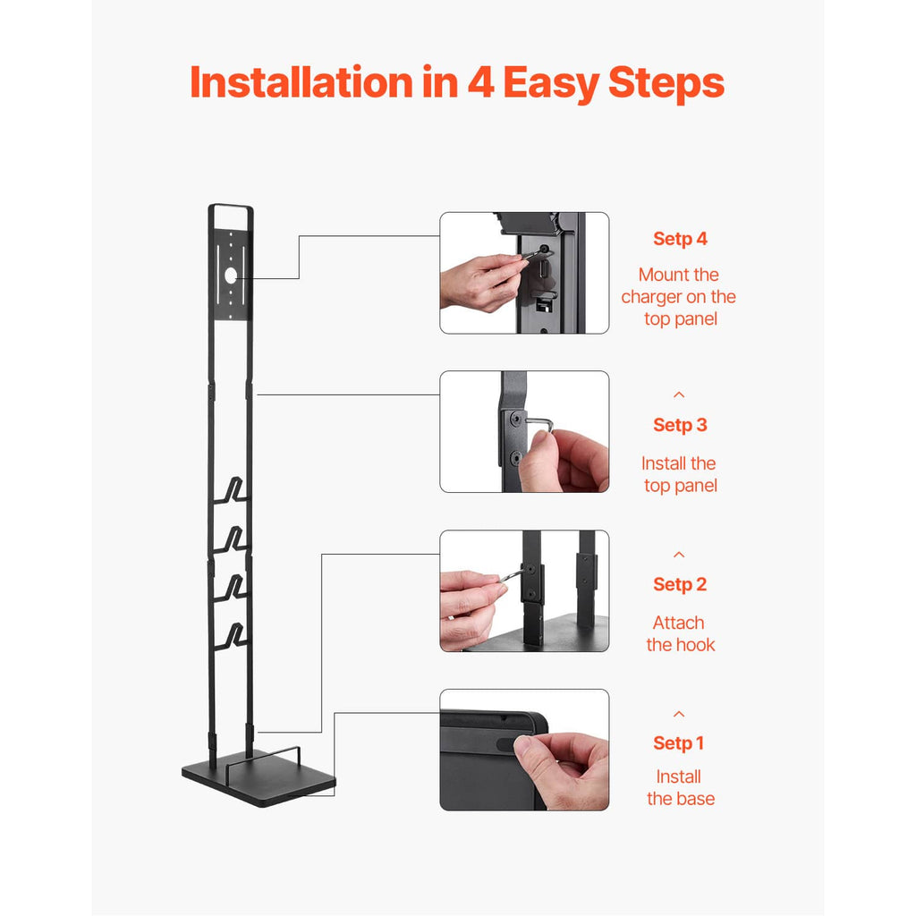 Vacuum stand installation guide with tall black frame and top mounting panel
