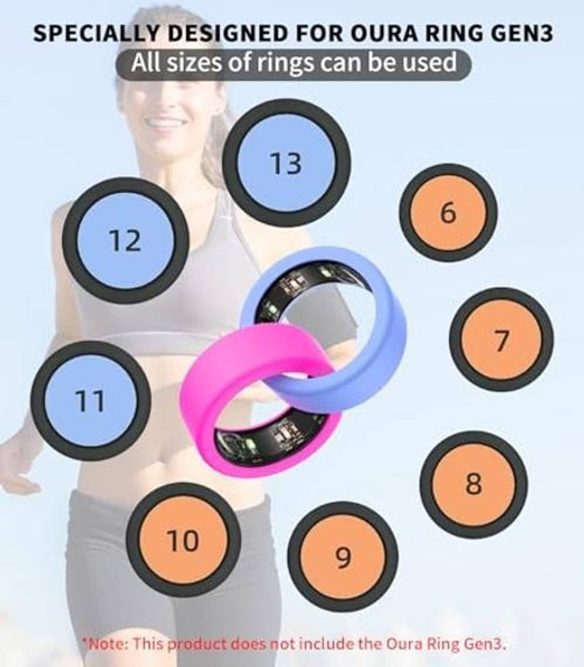Silicone Oura ring protector with size guide numbers 6 to 13