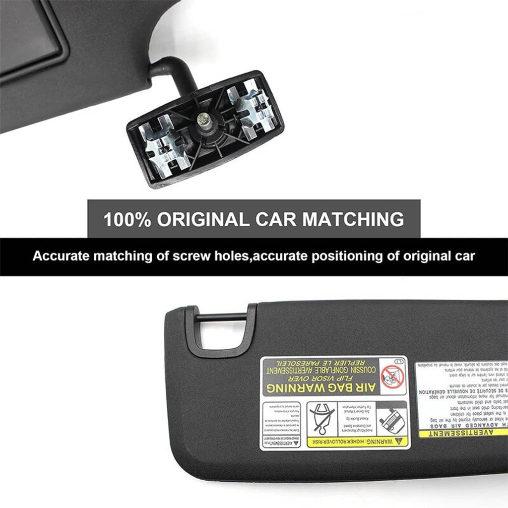 Black sun visor with label sticker and mounting clip attachment