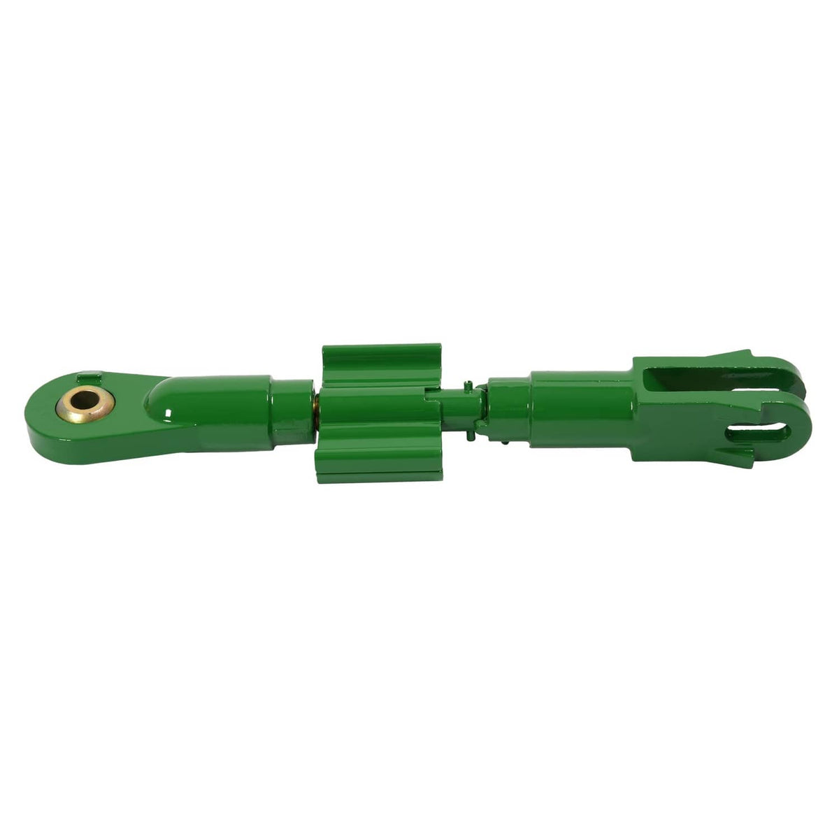 Green 3-point lift link with forked end and pin mounting bracket