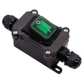 Waterproof inline cord switch with green illuminated rocker, 12V DC DPST housing