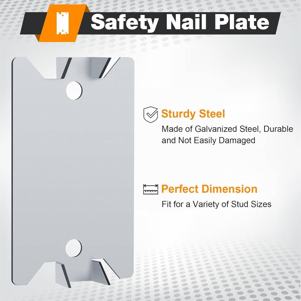 Galvanized steel safety nail plate with mounting holes and pointed prongs