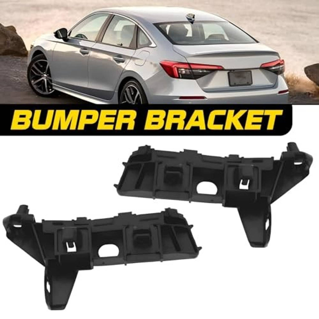 Black front bumper bracket set, two pieces with rectangular openings and mounting tabs