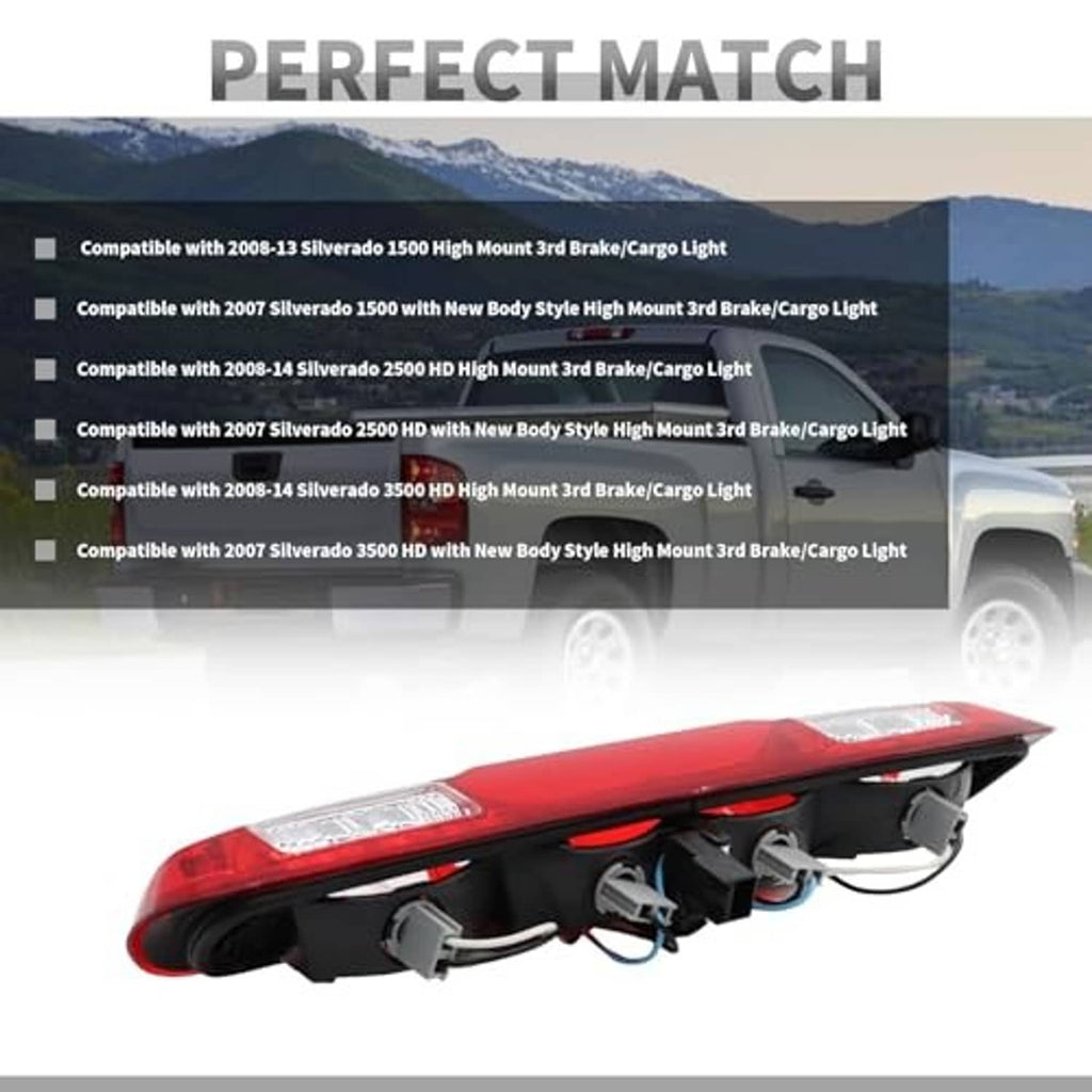 Red third brake light bar with clear rectangular sections and black mounting clips