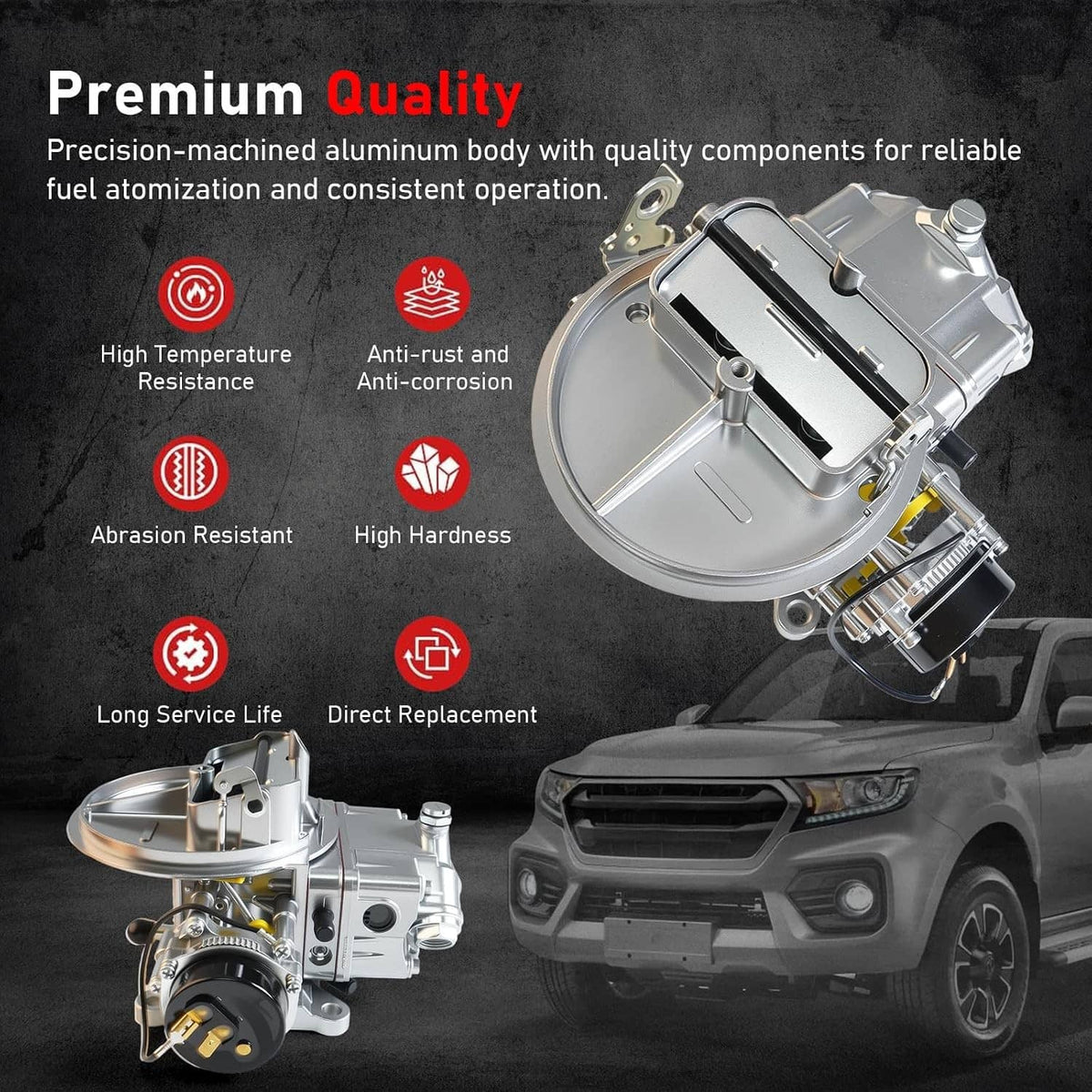 2BBL carburetor with electric choke, machined aluminum housing in silver