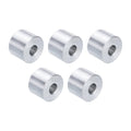 Set of 5 aluminum spacers with 3/8 in bore, silver tone, cylindrical sleeves