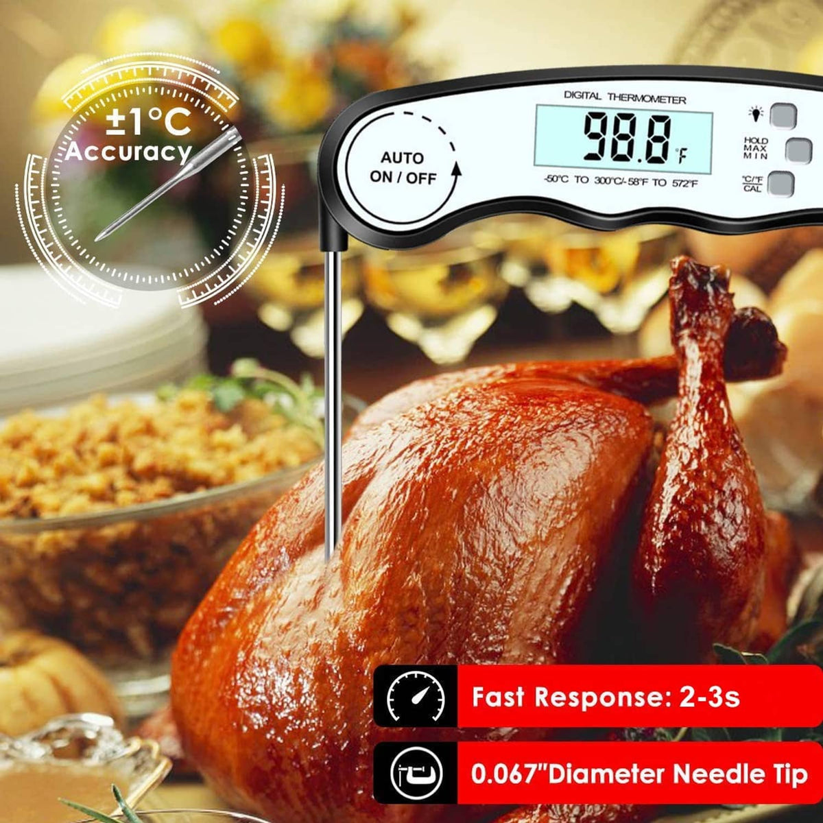 GDEALER instant-read thermometer with digital temperature display and probe