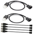 USB to 3/4-pin PWM fan power adapter cable with USB plug and black 4-pin connector