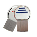 Stainless steel lice comb set with fine microgrooved teeth, two-piece design