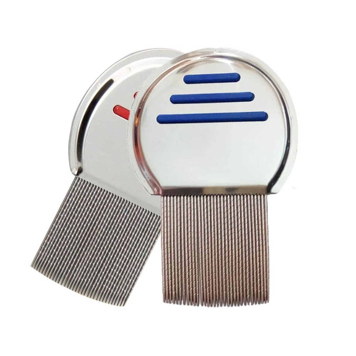 Stainless steel lice comb set with fine microgrooved teeth, two-piece design